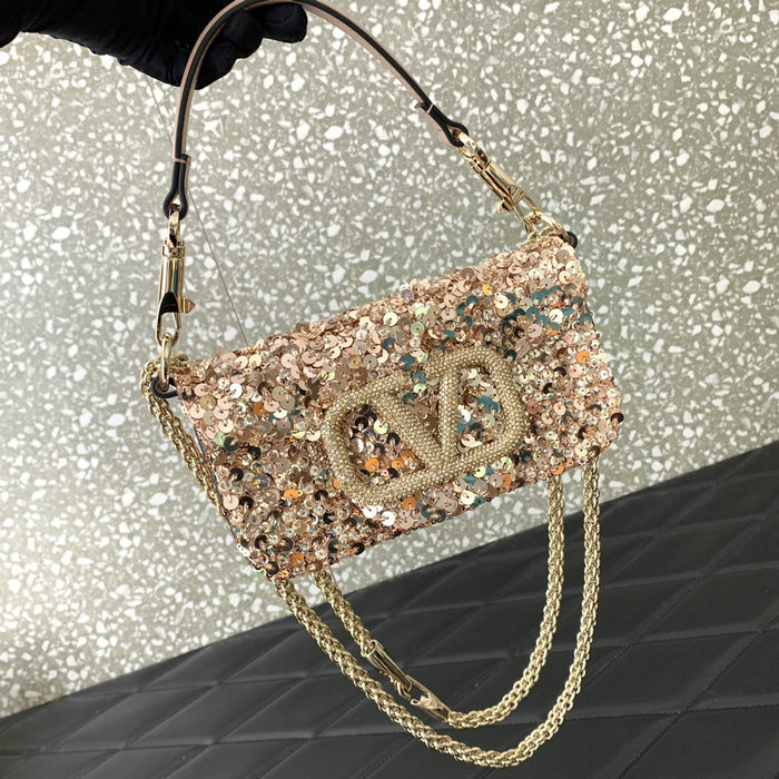 Valentino Small Loco Shoulder Bag With 3D Embroidery Beige V5038