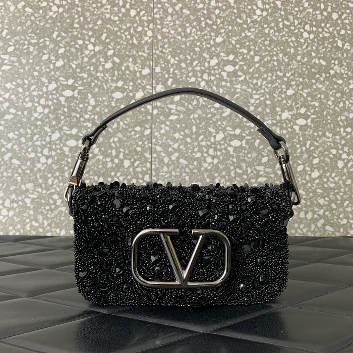 Valentino Small Loco Shoulder Bag With 3D Embroidery Black V5035