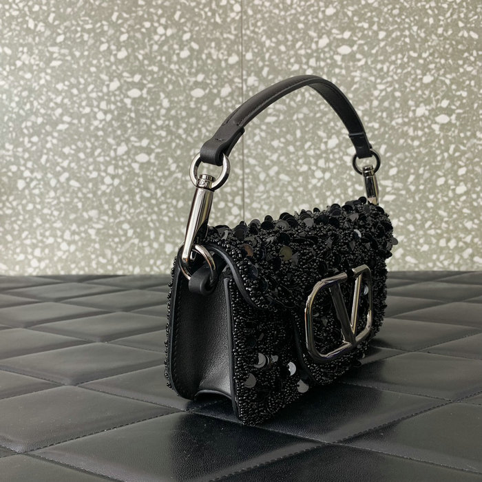 Valentino Small Loco Shoulder Bag With 3D Embroidery Black V5035
