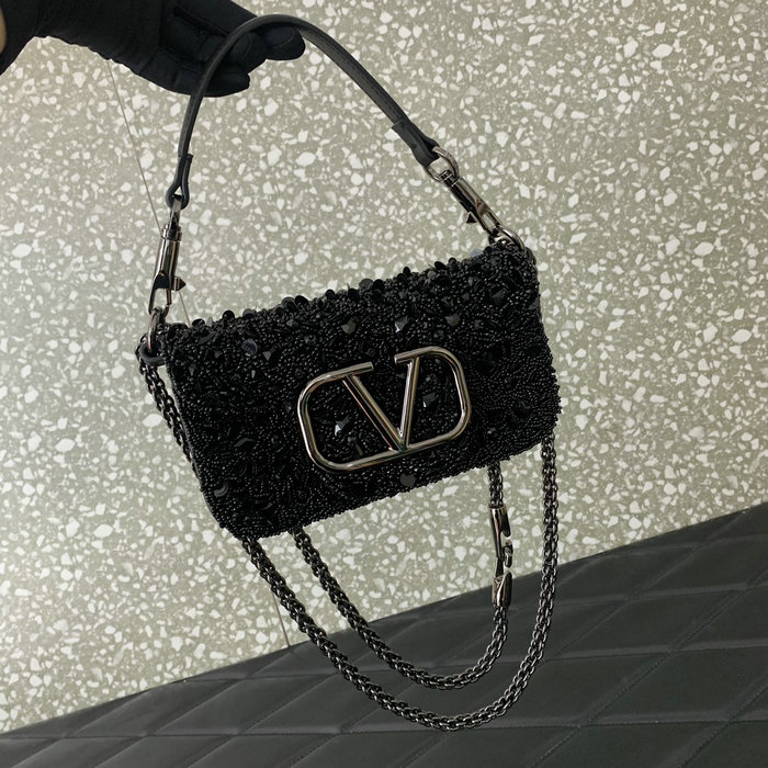 Valentino Small Loco Shoulder Bag With 3D Embroidery Black V5035