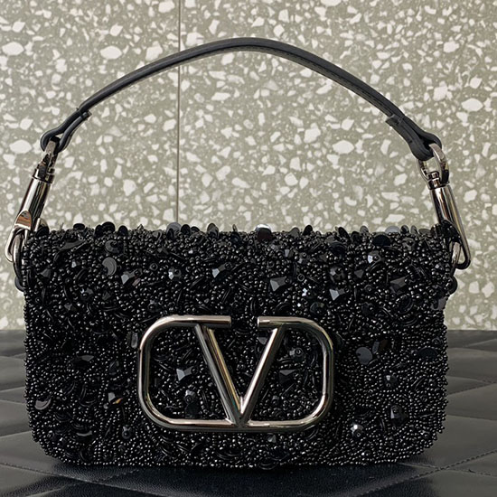 Valentino Small Loco Shoulder Bag With 3D Embroidery Black V5035