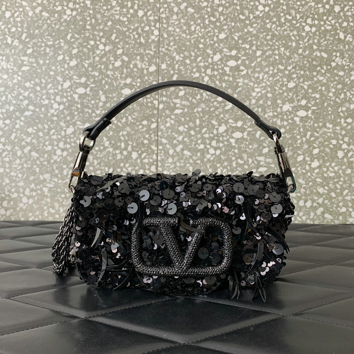 Valentino Small Loco Shoulder Bag With 3D Embroidery Black V5038