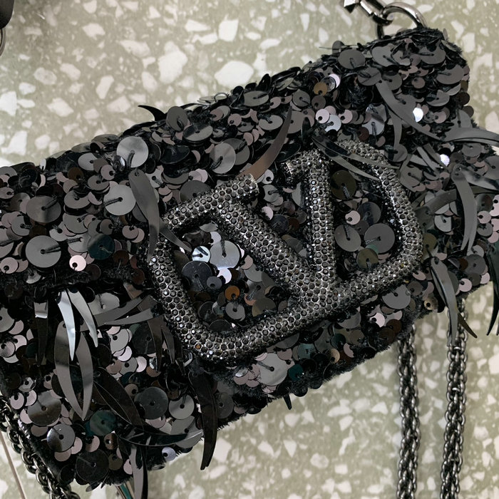 Valentino Small Loco Shoulder Bag With 3D Embroidery Black V5038