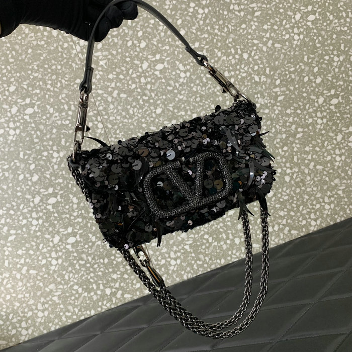 Valentino Small Loco Shoulder Bag With 3D Embroidery Black V5038