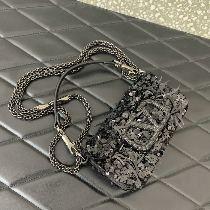 Valentino Small Loco Shoulder Bag With 3D Embroidery Black V5038