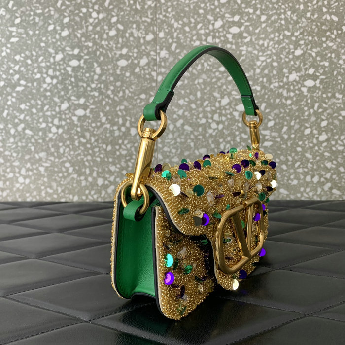 Valentino Small Loco Shoulder Bag With 3D Embroidery Gold V5035