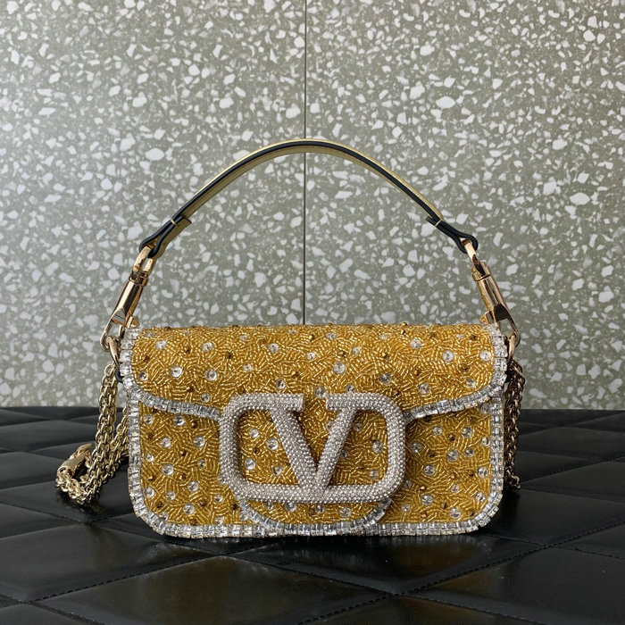 Valentino Small Loco Shoulder Bag With 3D Embroidery Gold V5039