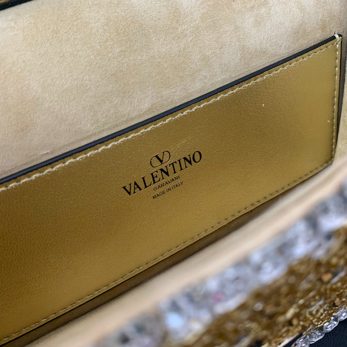 Valentino Small Loco Shoulder Bag With 3D Embroidery Gold V5039