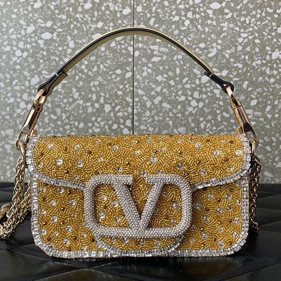 Valentino Small Loco Shoulder Bag With 3D Embroidery Gold V5039