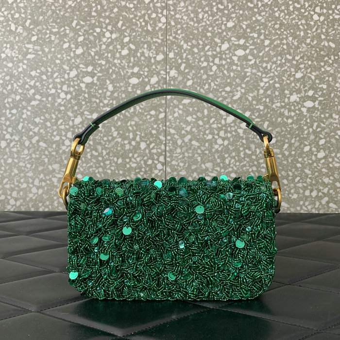 Valentino Small Loco Shoulder Bag With 3D Embroidery Green V5035