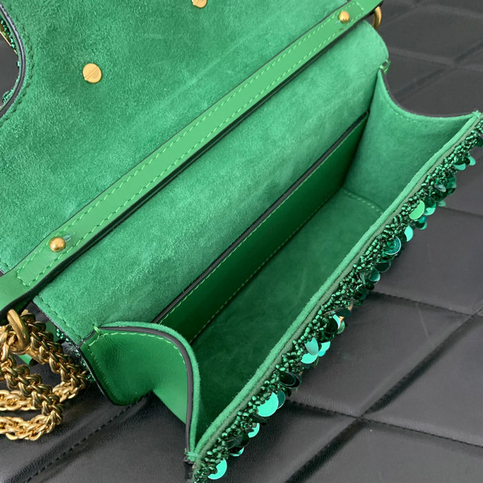 Valentino Small Loco Shoulder Bag With 3D Embroidery Green V5035