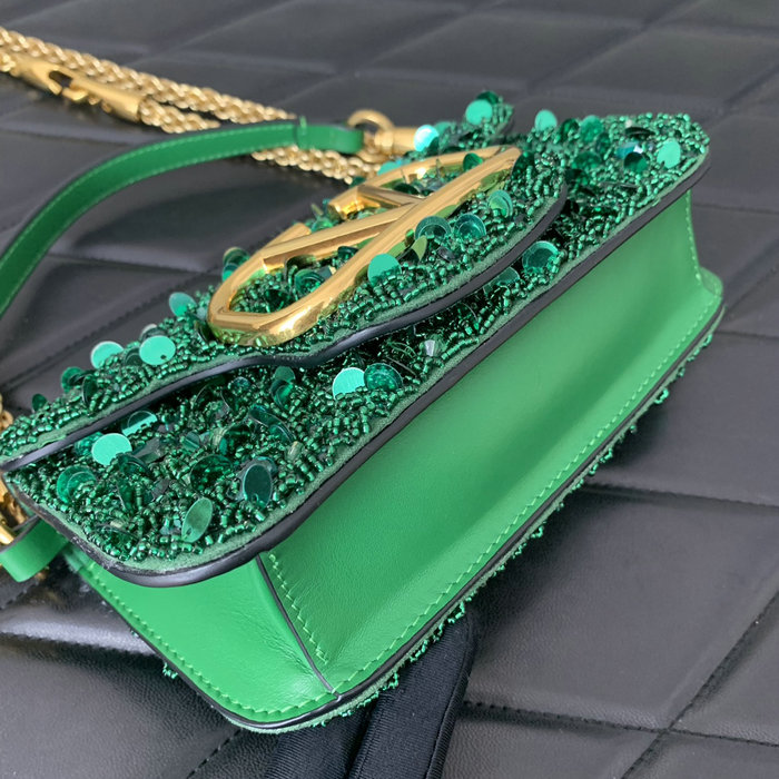 Valentino Small Loco Shoulder Bag With 3D Embroidery Green V5035