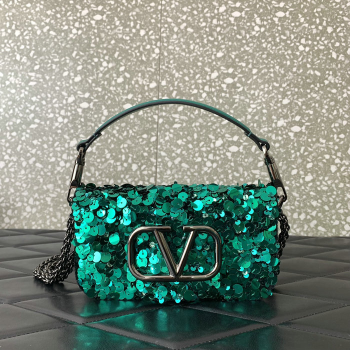 Valentino Small Loco Shoulder Bag With 3D Embroidery Green V5038