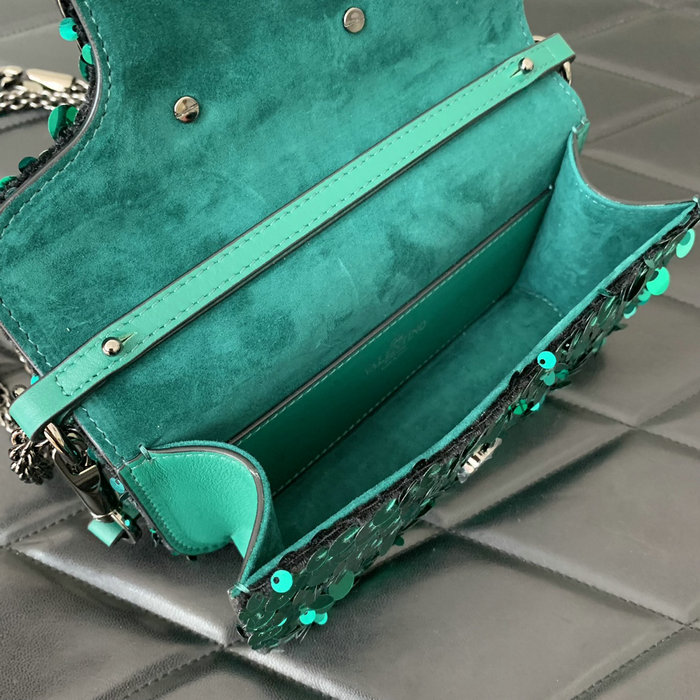 Valentino Small Loco Shoulder Bag With 3D Embroidery Green V5038