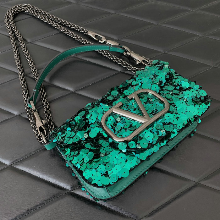 Valentino Small Loco Shoulder Bag With 3D Embroidery Green V5038