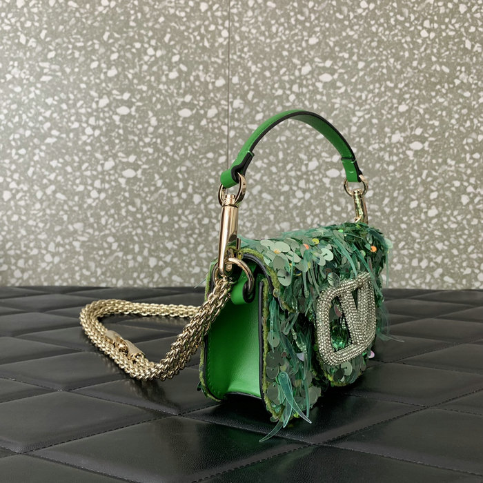 Valentino Small Loco Shoulder Bag With 3D Embroidery Light Green V5038