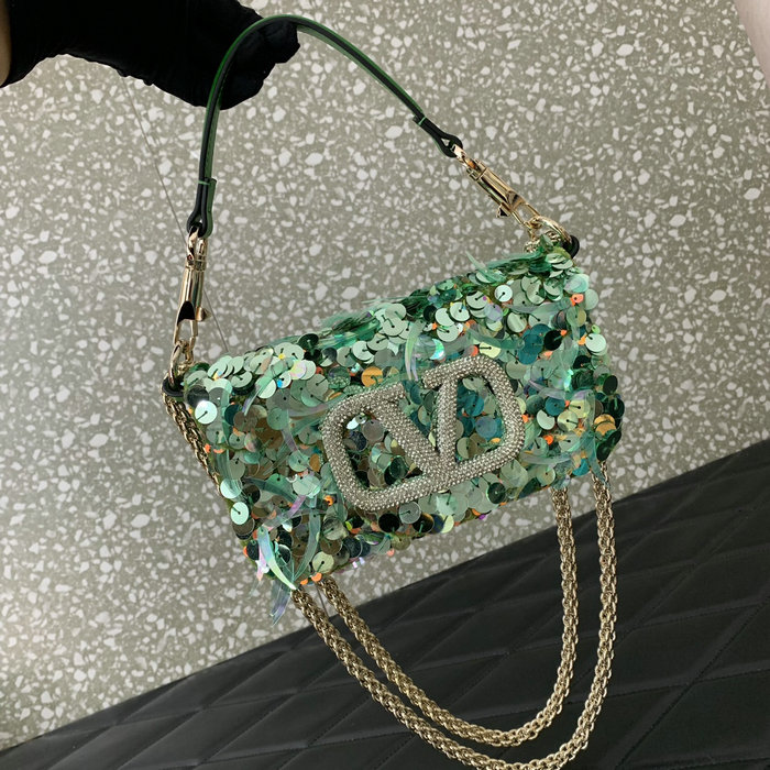 Valentino Small Loco Shoulder Bag With 3D Embroidery Light Green V5038