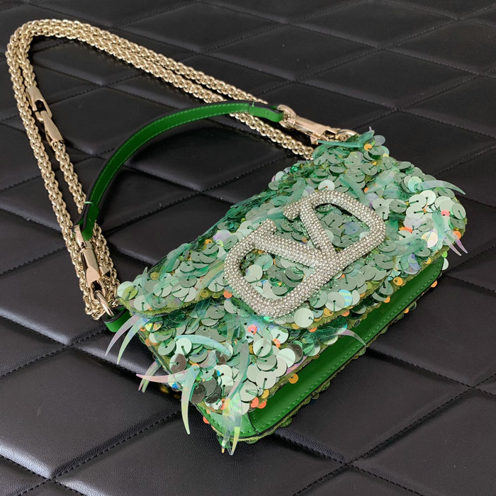 Valentino Small Loco Shoulder Bag With 3D Embroidery Light Green V5038