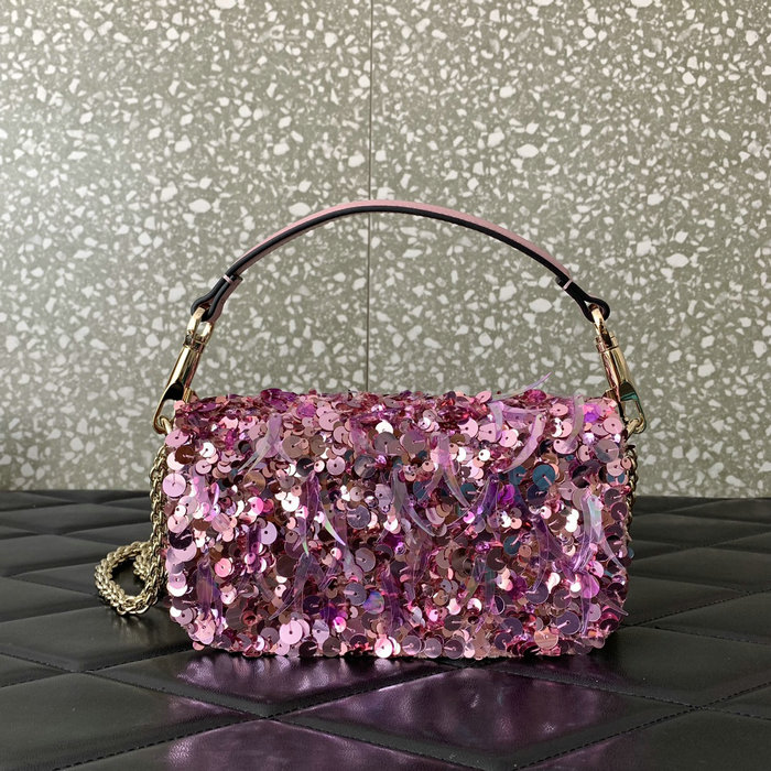 Valentino Small Loco Shoulder Bag With 3D Embroidery Pink V5038