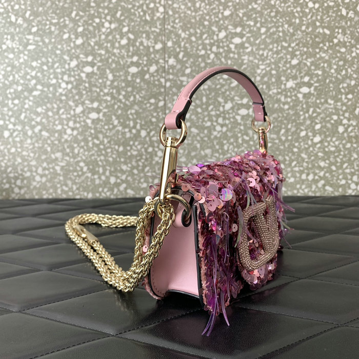 Valentino Small Loco Shoulder Bag With 3D Embroidery Pink V5038