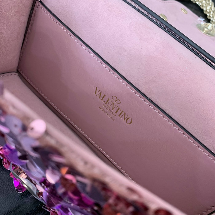 Valentino Small Loco Shoulder Bag With 3D Embroidery Pink V5038