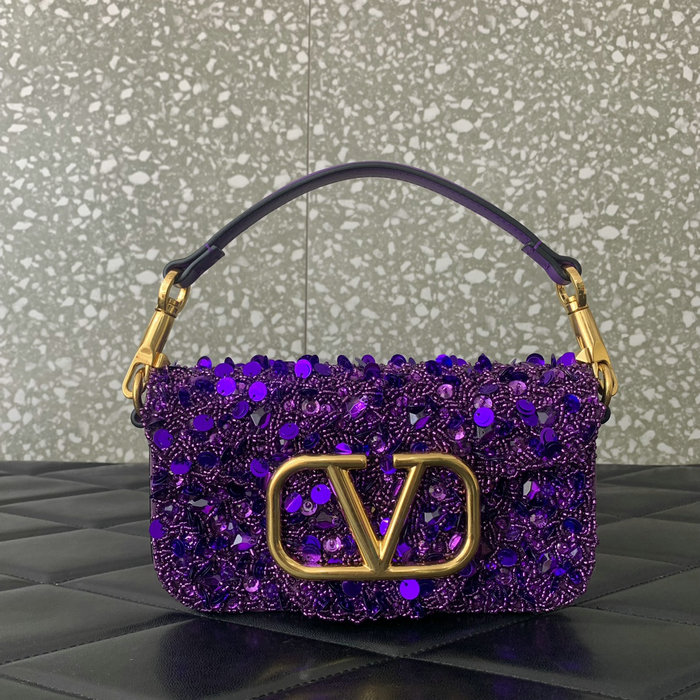 Valentino Small Loco Shoulder Bag With 3D Embroidery Purple V5035