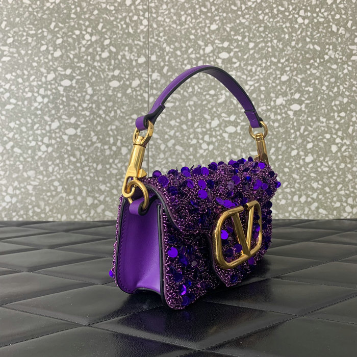 Valentino Small Loco Shoulder Bag With 3D Embroidery Purple V5035