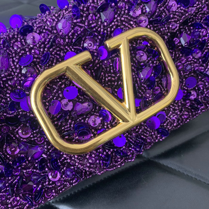 Valentino Small Loco Shoulder Bag With 3D Embroidery Purple V5035
