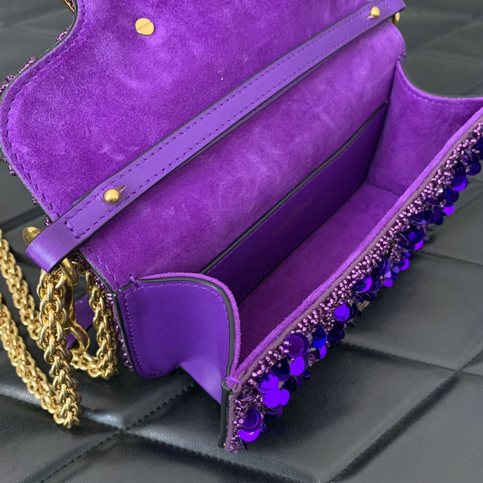Valentino Small Loco Shoulder Bag With 3D Embroidery Purple V5035