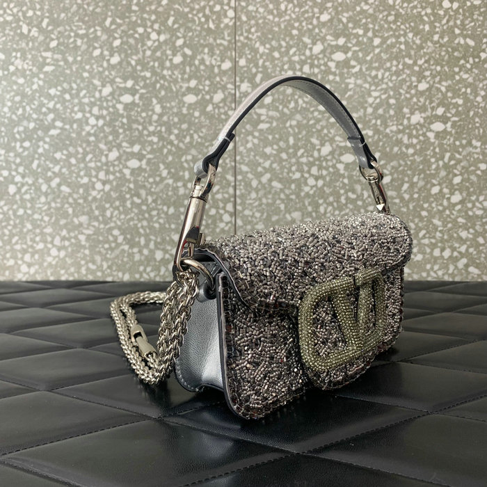 Valentino Small Loco Shoulder Bag With 3D Embroidery Silver V5039