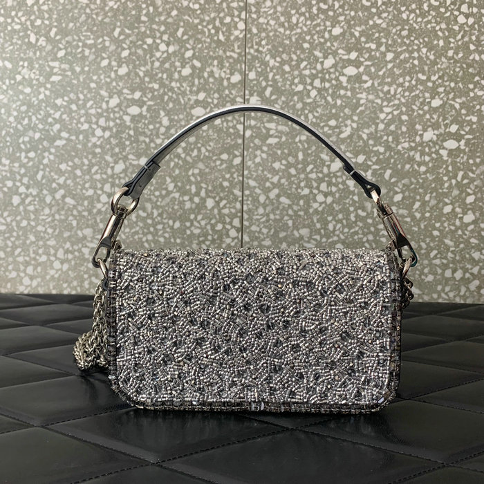 Valentino Small Loco Shoulder Bag With 3D Embroidery Silver V5039