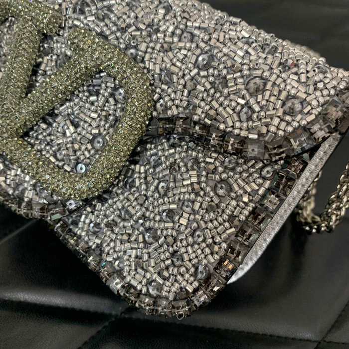 Valentino Small Loco Shoulder Bag With 3D Embroidery Silver V5039
