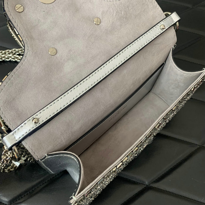 Valentino Small Loco Shoulder Bag With 3D Embroidery Silver V5039