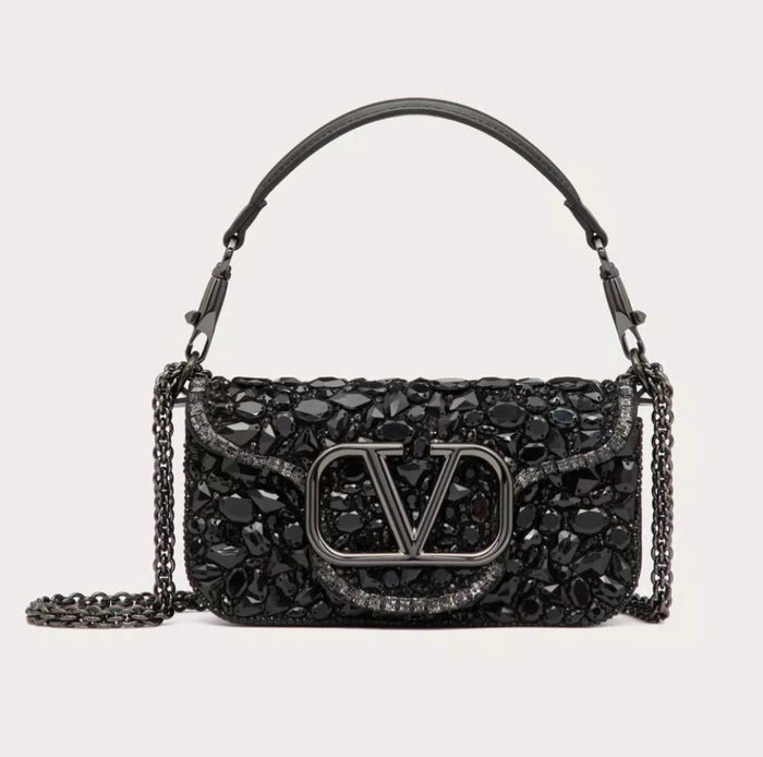 Valentino Small Locò Shoulder Bag With Crystals Black V2010