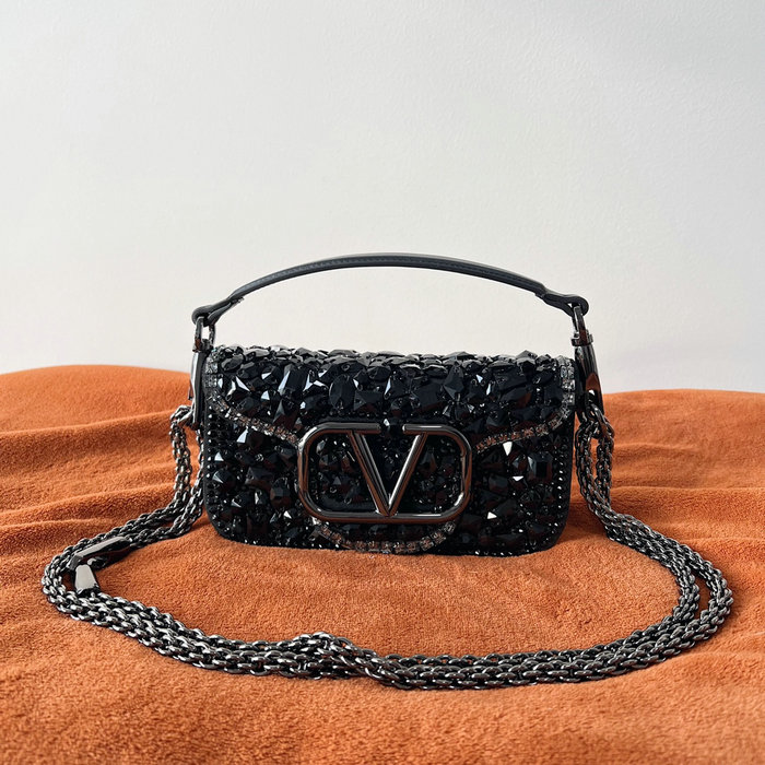 Valentino Small Locò Shoulder Bag With Crystals Black V2010