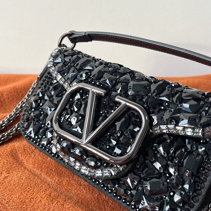 Valentino Small Locò Shoulder Bag With Crystals Black V2010