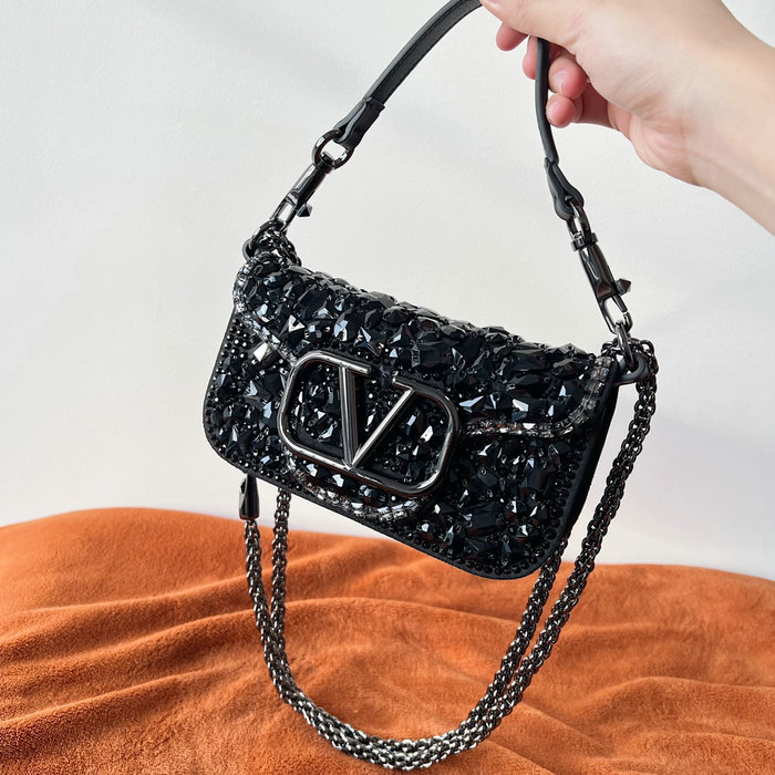 Valentino Small Locò Shoulder Bag With Crystals Black V2010