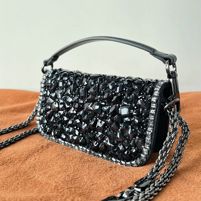 Valentino Small Locò Shoulder Bag With Crystals Black V2010