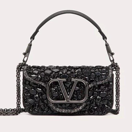 Valentino Small Locò Shoulder Bag With Crystals Black V2010