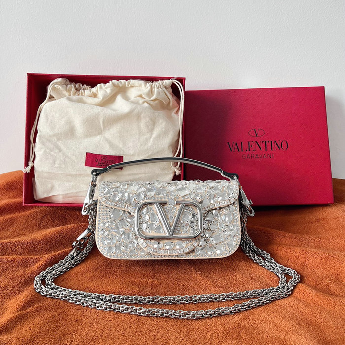 Valentino Small Locò Shoulder Bag With Crystals Silver V2010