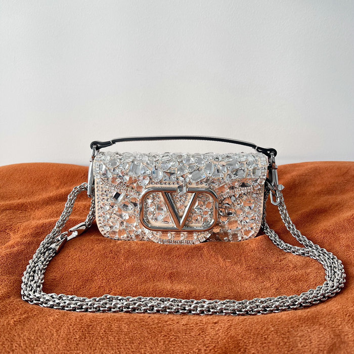 Valentino Small Locò Shoulder Bag With Crystals Silver V2010