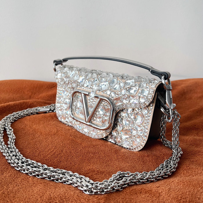 Valentino Small Locò Shoulder Bag With Crystals Silver V2010