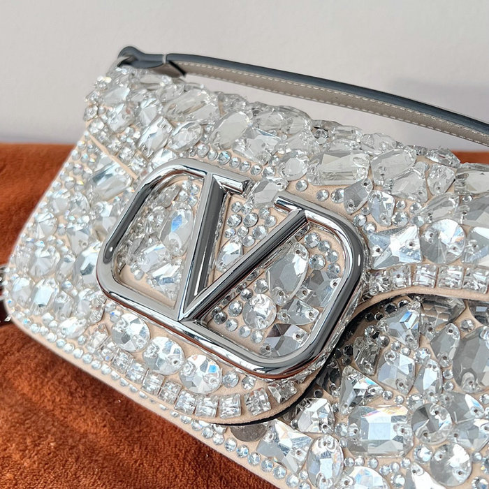 Valentino Small Locò Shoulder Bag With Crystals Silver V2010