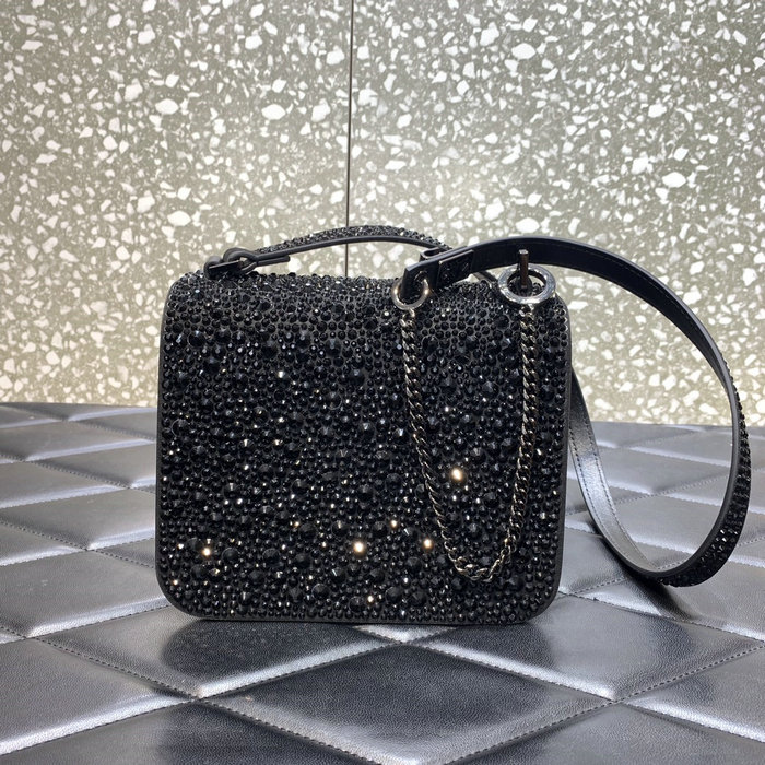 Valentino Small VSling Shoulder Bag with Rhinestones Black V0088