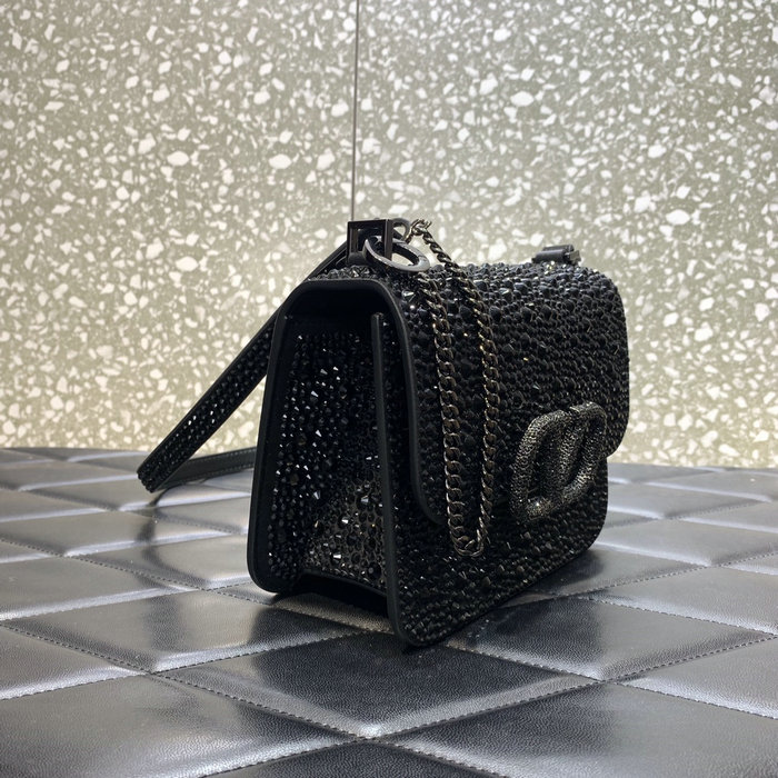 Valentino Small VSling Shoulder Bag with Rhinestones Black V0088