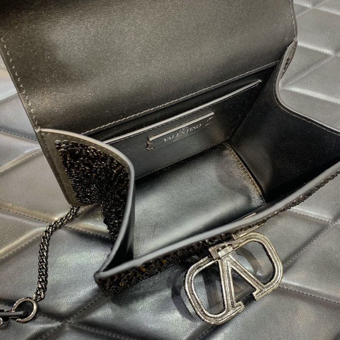 Valentino Small VSling Shoulder Bag with Rhinestones Black V0088