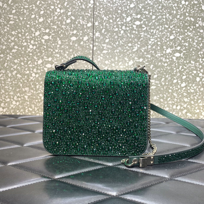 Valentino Small VSling Shoulder Bag with Rhinestones Green V0088