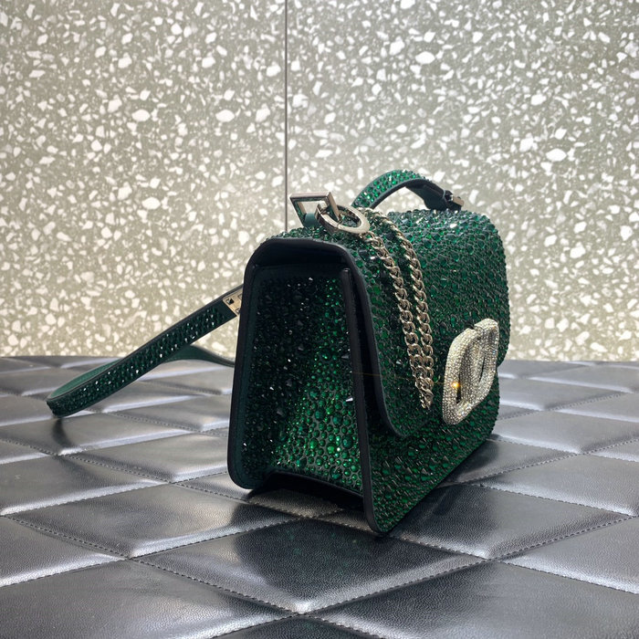 Valentino Small VSling Shoulder Bag with Rhinestones Green V0088