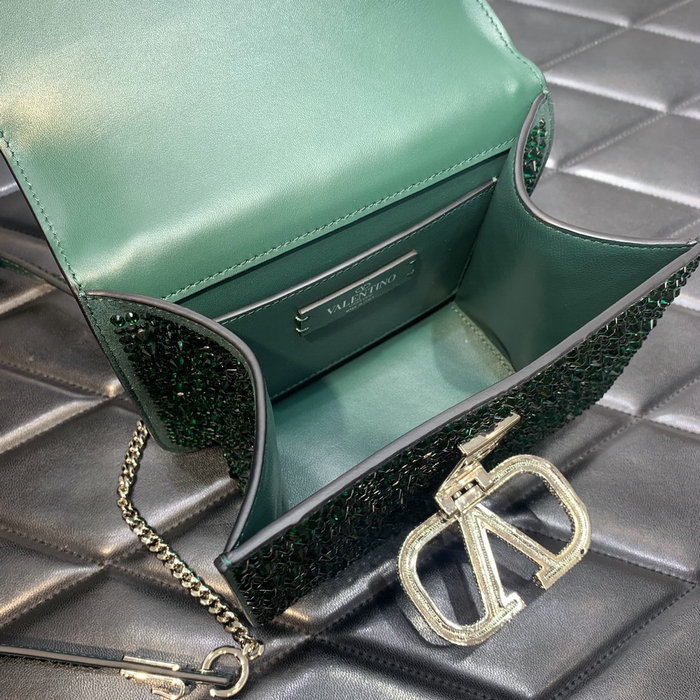 Valentino Small VSling Shoulder Bag with Rhinestones Green V0088