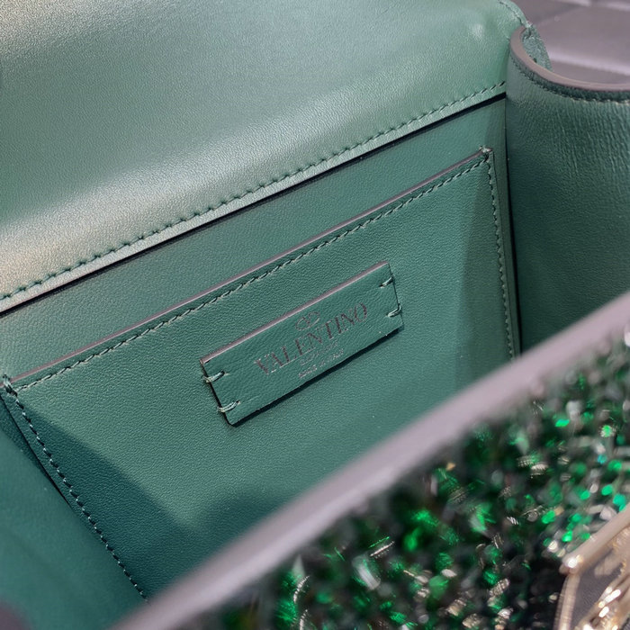 Valentino Small VSling Shoulder Bag with Rhinestones Green V0088